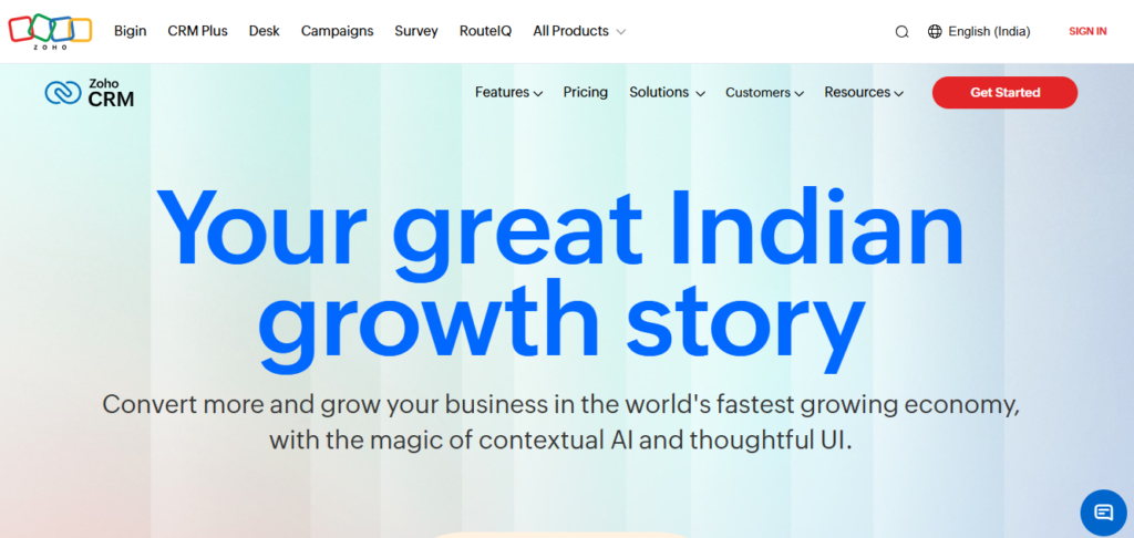 Zoho CRM website